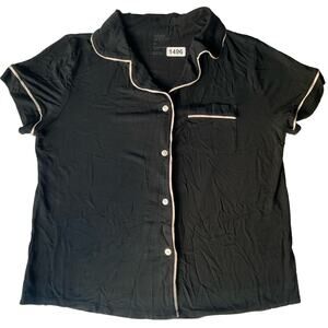 Stars Above Women’s Short Sleeve Button Down Pijama Top size M, Solid Black